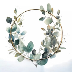Elegant Eucalyptus Watercolor Wreath Collection for Special Occasions Gold Aquarell Birthday Wedding Card AI