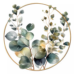 Elegant Eucalyptus Watercolor Wreath Collection for Special Occasions Gold Aquarell Birthday Wedding Card AI