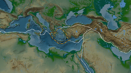 Aegean Sea plate dashed. Patterson Cylindrical. Physical