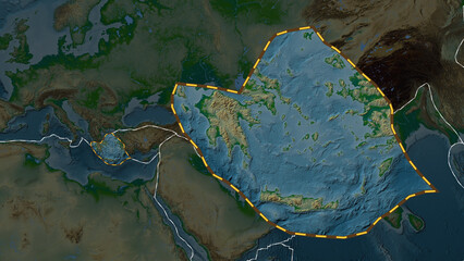 Aegean Sea plate extracted. Patterson Cylindrical. Physical