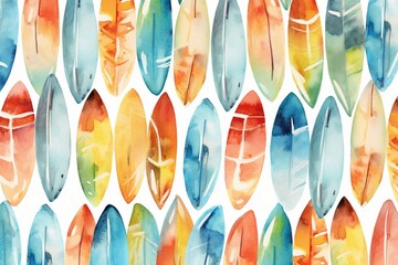 Watercolor pattern with surfboards. Generative AI