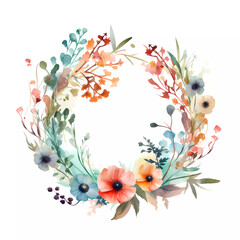 Fototapeta na wymiar Exquisite Watercolor Wreath Collection: Colorful Flowers for Special Occasions