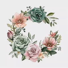 Meubelstickers Exquisite Watercolor Wreath Collection: Colorful Flowers for Special Occasions © Viktory Designs