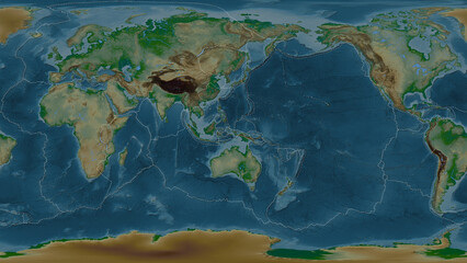 Birds Head plate - global map. Patterson Cylindrical. Physical