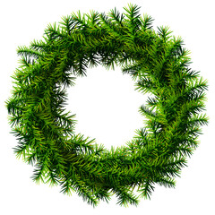 Christmas wreath without decoration with transparency. Empty wreath of pine branches isolated on transparent background. Design element for new years day, christmas, decoration, winter holiday, design © kulyk