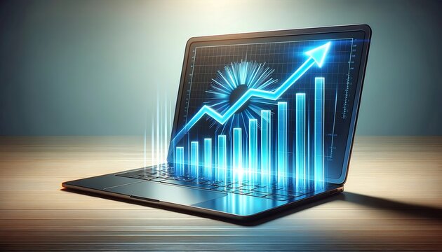 &eacute;cran d'ordinateur avec une courbe Statistiques et Graphique: Courbe de Croissance, Croissance &Eacute;conomique, Analyse March&eacute;, Performance Financi&egrave;re, Tendances, Pr&eacute;vision, Audit