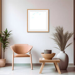 Thin, wooden frame mockup in a aesthetic livingroom