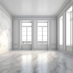 Large, empty room made of marble in elegnat design