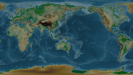 North Bismarck plate - global map. Patterson Cylindrical. Physical