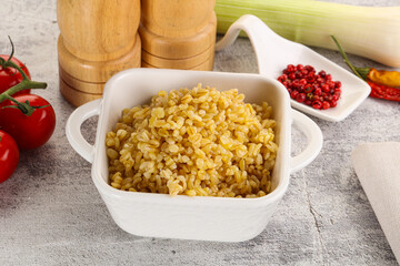 Boiled bulgur wheat in the bowl