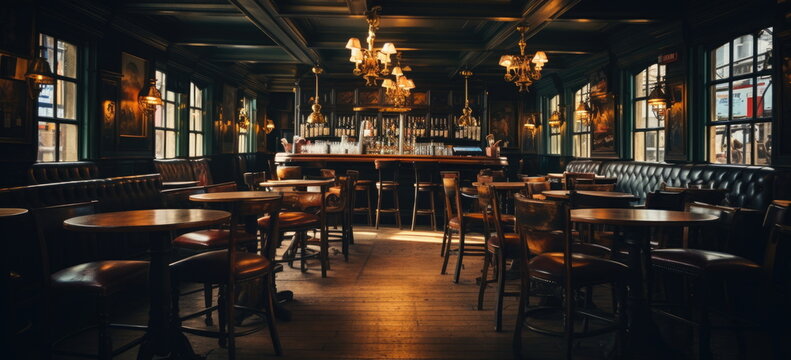 old pub bar scene. Wide format.
