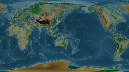 Solomon Sea plate - global map. Patterson Cylindrical. Physical