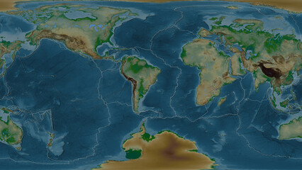 South American plate - global map. Patterson Cylindrical. Physical