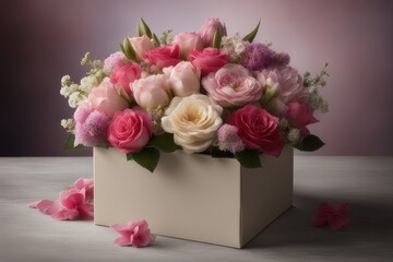 bouquet of roses with box