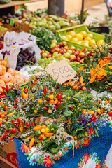 Market Table with Fruits and Vegetables in Spain