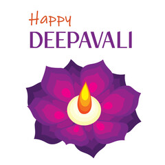 Happy deepavali with a lotus lamp illustration vector perfect for diwali