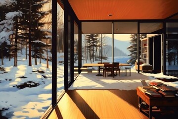 stunning contemporary indoor scene during winter. Generative AI