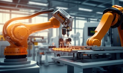 industrial machine robot, smart modern factory automation using advanced machines, industrial 4.0 manufacturing process, Generative AI