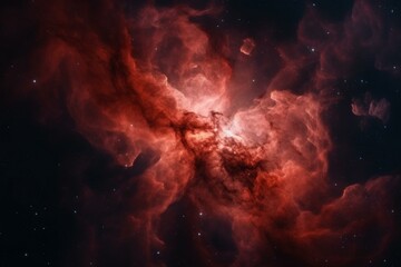The image showcases a stunning red space nebula, captured by NASA. Generative AI - obrazy, fototapety, plakaty