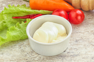 Organic mayonnaise sauce in the bowl