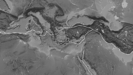 Aegean Sea plate dashed. Patterson Cylindrical. Grayscale