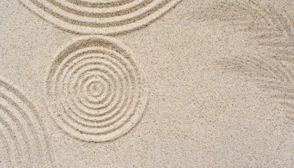 Foto auf Glas Zen garden Japanese top view, Circle round sand background and shadow leaves, Meditation of Buddhism  © Nature Peaceful 