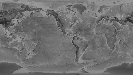 Cocos plate - global map. Patterson Cylindrical. Grayscale