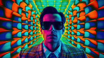 man with sunglasses psychedelic new age lsd fractal - by generative ai