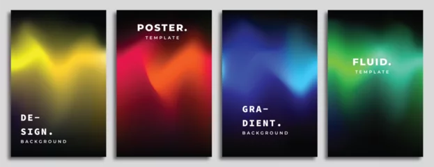 Fotobehang Colorful and vibrant gradient mesh on dark background bundle. Wavy and dynamic color gradation backdrop. Aurora themed backdrop design. Suitable for poster, banner, brochure, or leaflet. © Graito