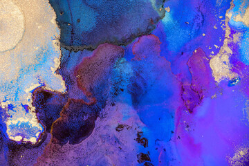 Luxury abstract fluid art painting background alcohol ink and gold technique