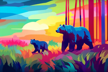 style wpap mother bear and her cubs