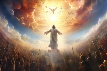 Ascension of Jesus, rising to heaven - obrazy, fototapety, plakaty