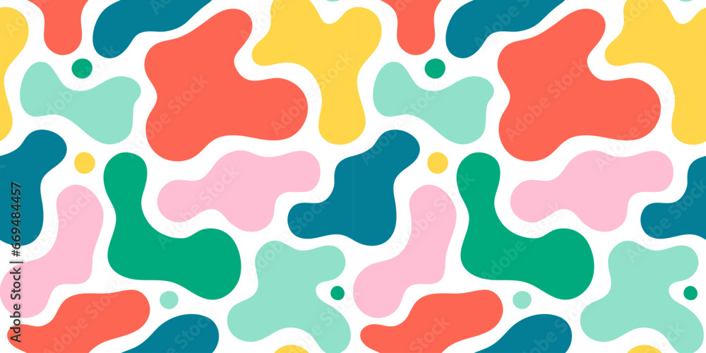 Poster colorful abstract organic shape print seamless pattern illustration in retro style. trendy primary c