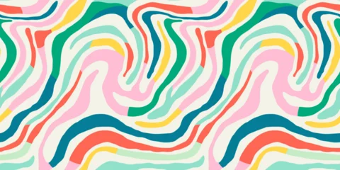 Gordijnen Colorful line doodle seamless pattern. Creative minimalist style art background, trendy design with basic shapes. Modern abstract color backdrop. © Dedraw Studio