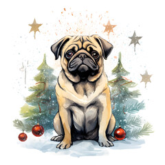 Cartoon bulldog in Christmas wreath isolated Ai Generated JPG 