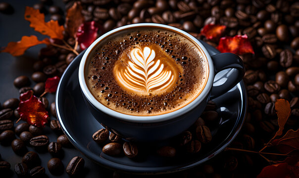 Steaming cup of cappucino - Generative AI
