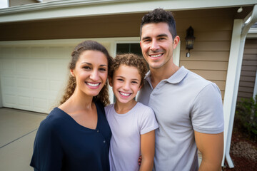 Fototapeta premium Family portrait in front of their new house