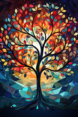 Multicolored colorful tree of life illustration. 