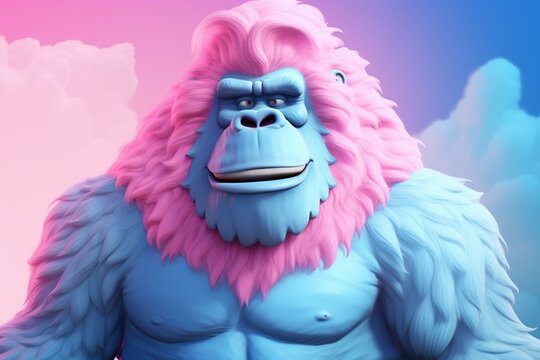 Detailed cartoon gorilla with soft pastel colors and cute 3D avatar. Generative AI