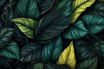 Artistic illustration of tropical leaves pattern for a stunning floral background. Generative AI