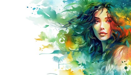 woman  beauty Tropical Watercolor Abstract Background