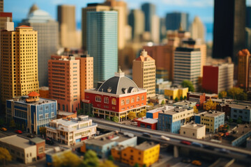 Naklejka premium tilt shift shot of a cityscape with skyscrapers