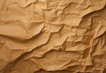 Close-up of crumpled brown kraft paper with textured wrinkles and folds