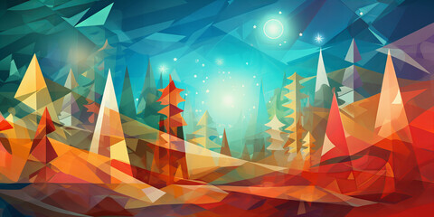 abstract cubist background with stars christmas theme - obrazy, fototapety, plakaty