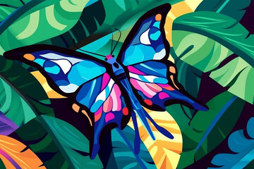Tail wpap butterfly on leaves