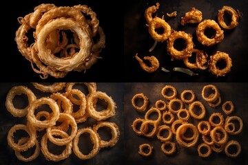 Crispy Onion Rings, Breaded Deep Fried Vegetable, Onion Rings, Abstract Generative AI Illustration
