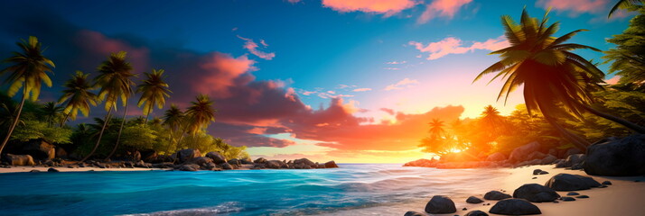 tropical paradise with a gradient backdrop featuring the vibrant colors of a beach at sunset.