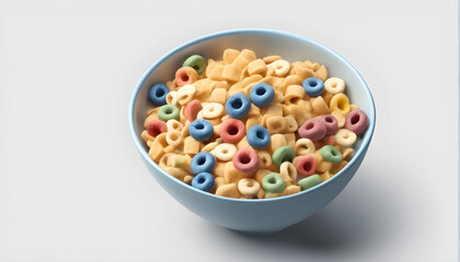 bowl of cereal on abstract white background, food concept, generative ai
