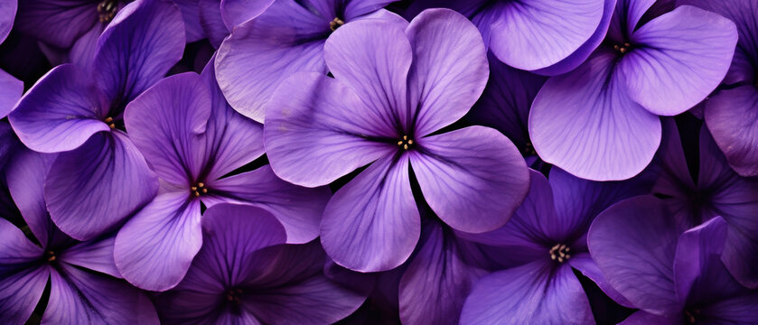 Fototapeta Close-up of dew-kissed purple flowers.
