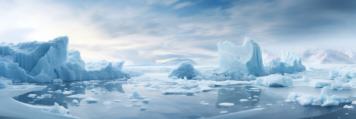 Pristine arctic vista with towering ice formations.